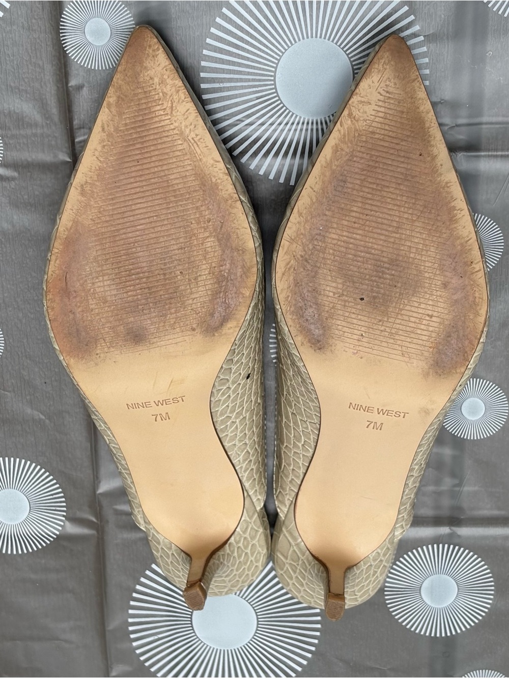 Nine West Taupe Croc-Embossed Angle Pointed Toe Slip-On Heeled Mules - Picture 7 of 16